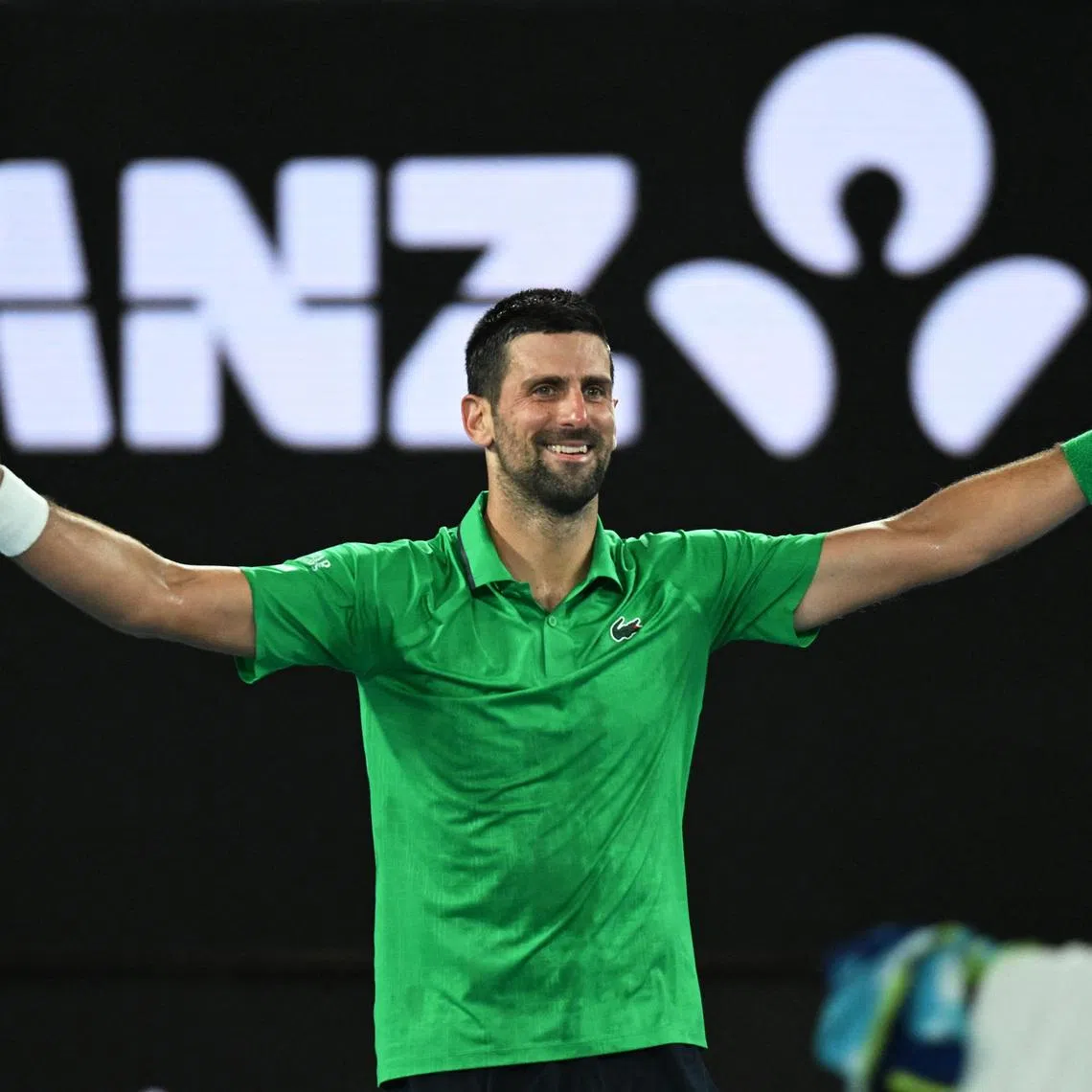 Tennis - Australian Open - Melbourne Park, Melbourne, Australia - January 31, 2026 Serbia's Novak Djokovic celebrates winning his semi final match against Italy's Jannik Sinner REUTERS/Jaimi Joy