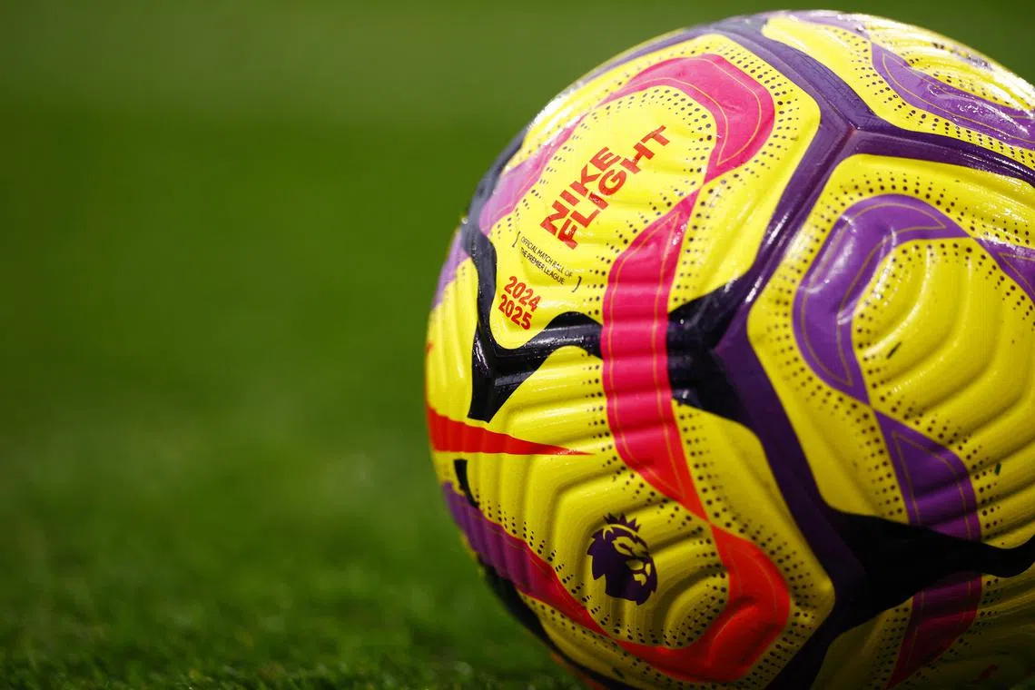 FILE PHOTO: Soccer Football - Premier League - Ipswich Town v Leicester City - Portman Road, Ipswich, Britain - November 2, 2024 General view of the match ball Action Images via Reuters/John Sibley/ File Photo