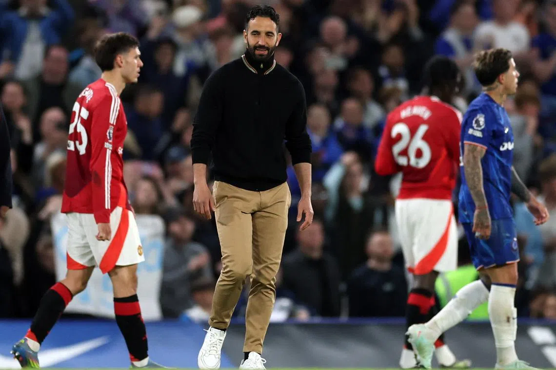 FILE PHOTO: Soccer Football - Premier League - Chelsea v Manchester United - Stamford Bridge, London, Britain - May 16, 2025 Manchester United manager Ruben Amorim looks on after the match REUTERS/Hannah Mckay/File Photo