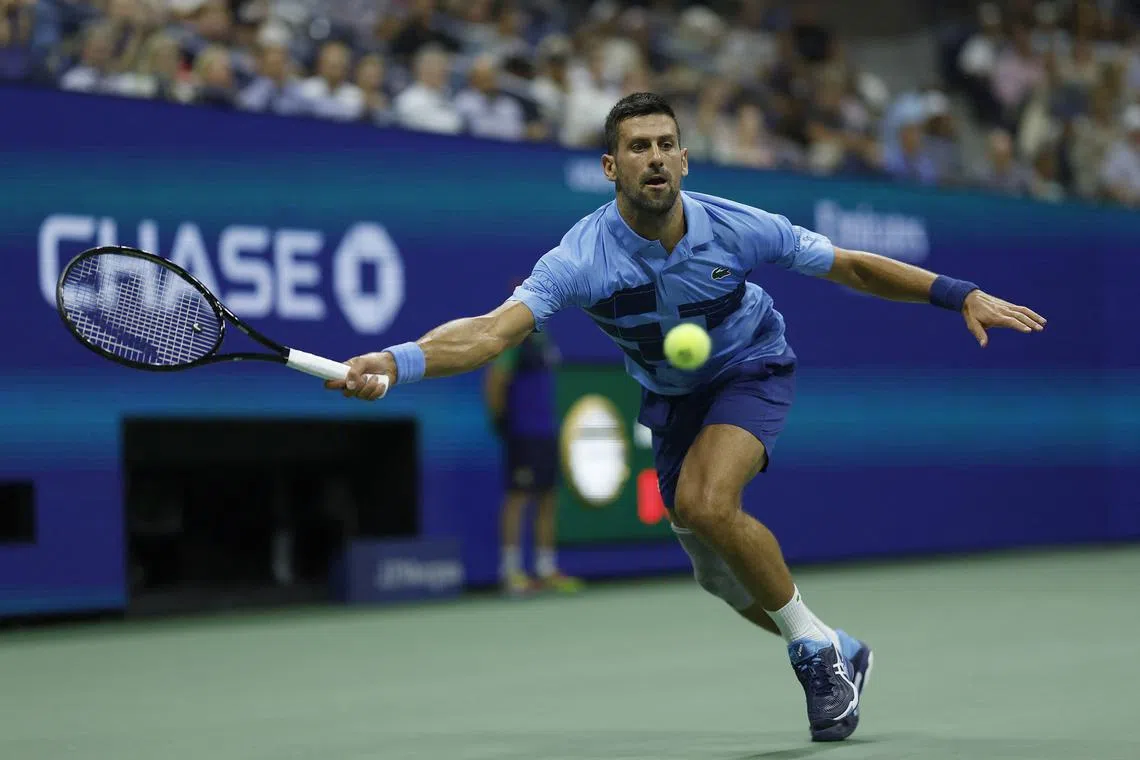 Tennis - U.S. Open - Flushing Meadows, New York, United States - August 28, 2024 Novak Djokovic of Serbia in action during his second round match against Laslo Djere of Serbia. REUTERS/Shannon Stapleton