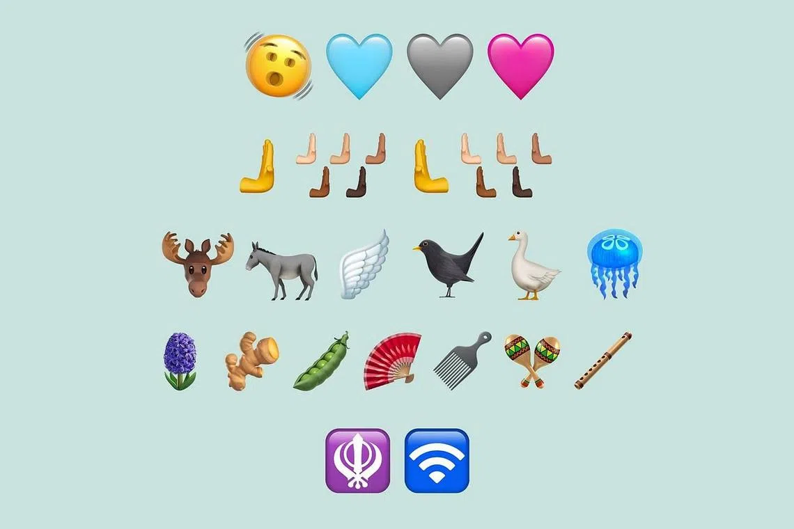 The 21 new emojis available to iPhone users in the iOS 16.4 update.