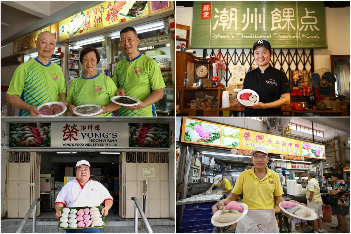 (Clockwise from top left) Jalan Kukoh Teochew Kueh, Yoon’s Traditional Teochew Kueh, Lai Heng Handmade Teochew Kueh and Yong’s Teochew Kueh.