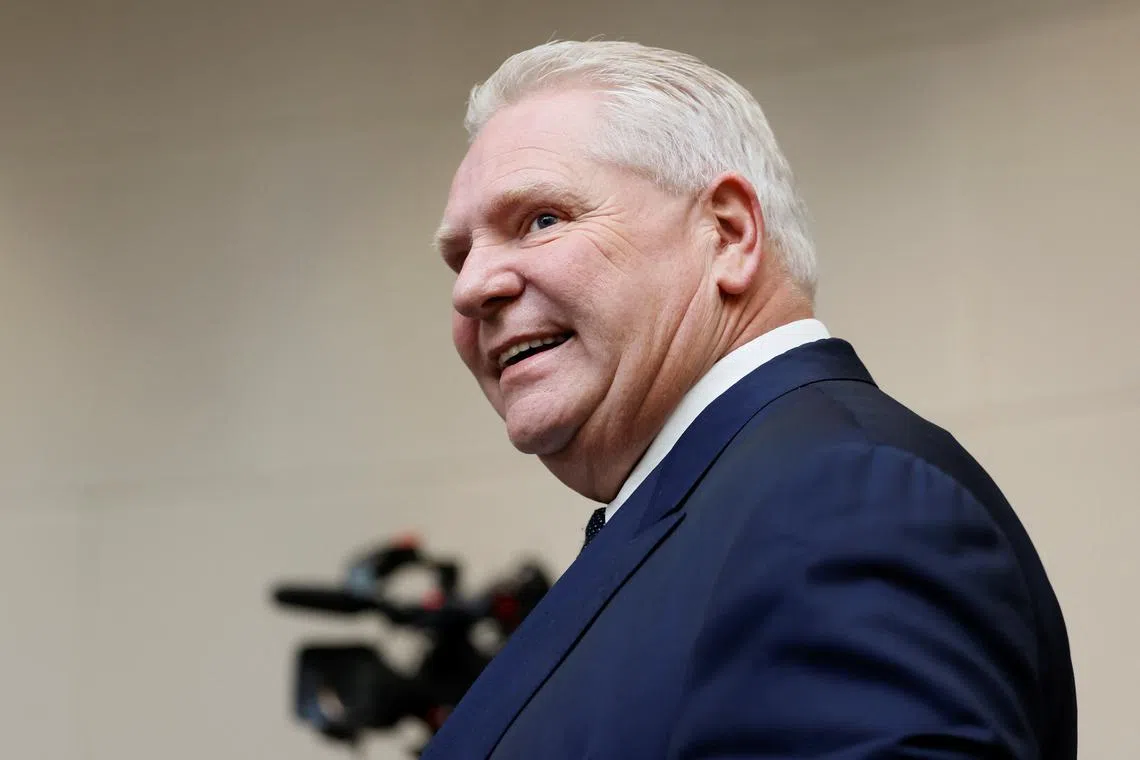 FILE PHOTO: Ontario Premier Doug Ford arrives to a meeting with provincial and territorial leaders in Ottawa, Ontario, Canada January 15, 2025. REUTERS/Blair Gable/File Photo