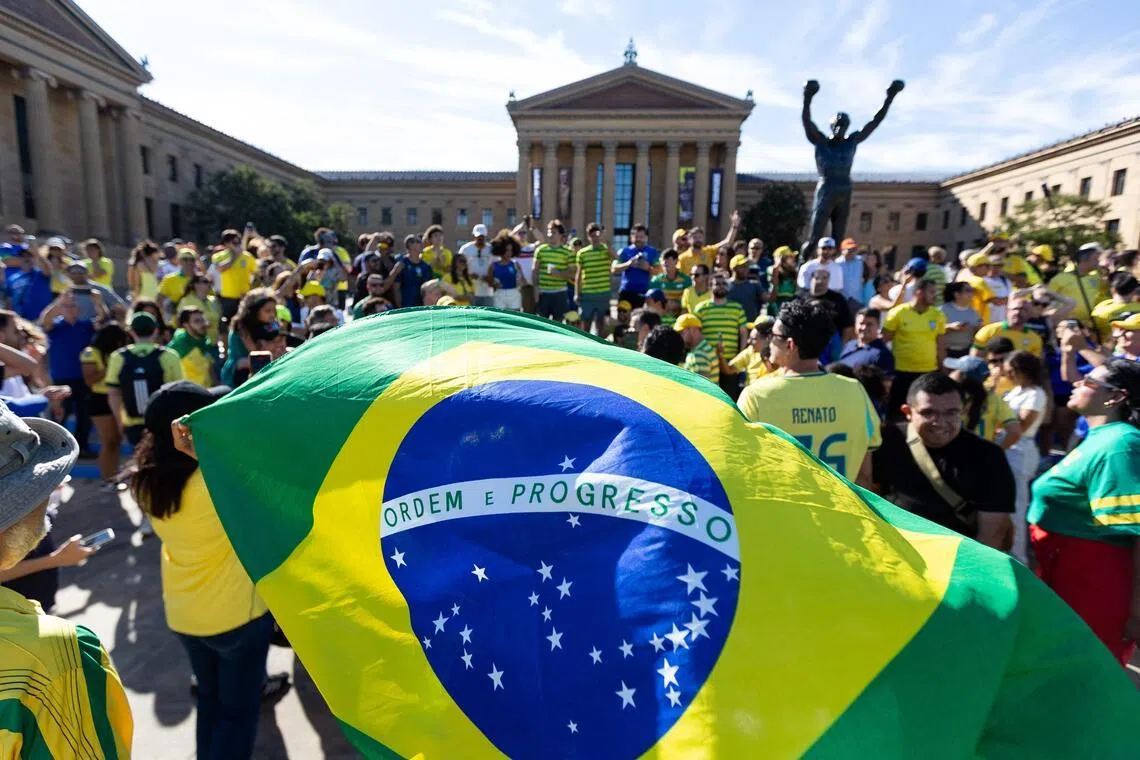 Brazil fans at the Philadelphia Museum of Art ahead of the Selecao's FIFA World Cup 2026 match against Haiti on June 18.