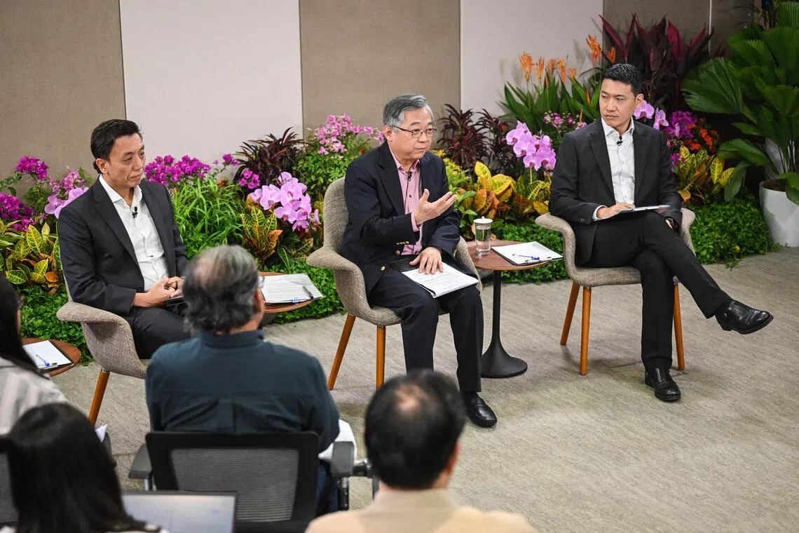(From left) Singapore Acting Minister for Transport Jeffrey Siow, DPM Gan Kim Yong and Acting Minister for Culture, Community and Youth David Neo speaking to the media about the ESR on Jan 29.
