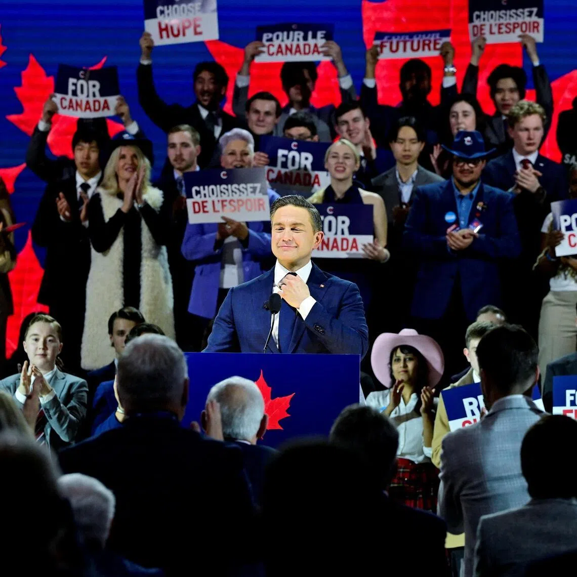 Mr Pierre Poilievre speaking at the Conservative Party of Canada convention in Calgary, Alberta, on Jan 30.
