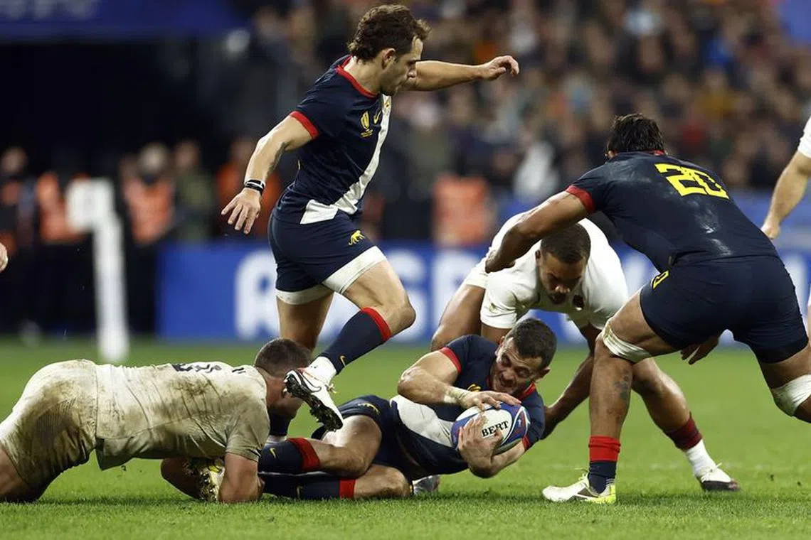 Rugby Union - Rugby World Cup 2023 - Third Place Play-Off - Argentina v England - Stade de France, Saint-Denis, France - October 27, 2023 Argentina's Emiliano Boffelli in action REUTERS/Christian Hartmann