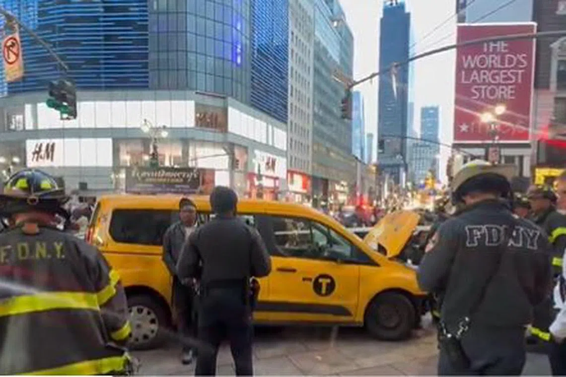 Media images of the cab showed a heavily damaged vehicle with broken parts and dents all over it.