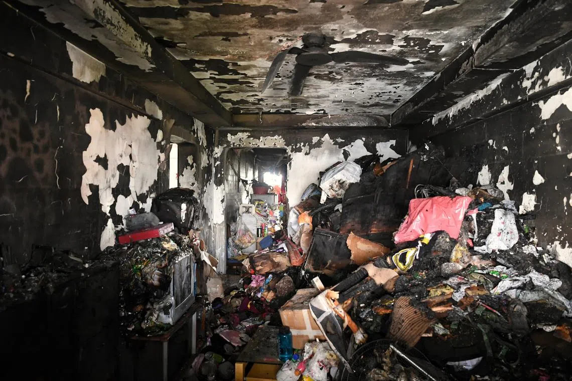 The aftermath of the fire at Block 456, Ang Mo Kio Ave 10.