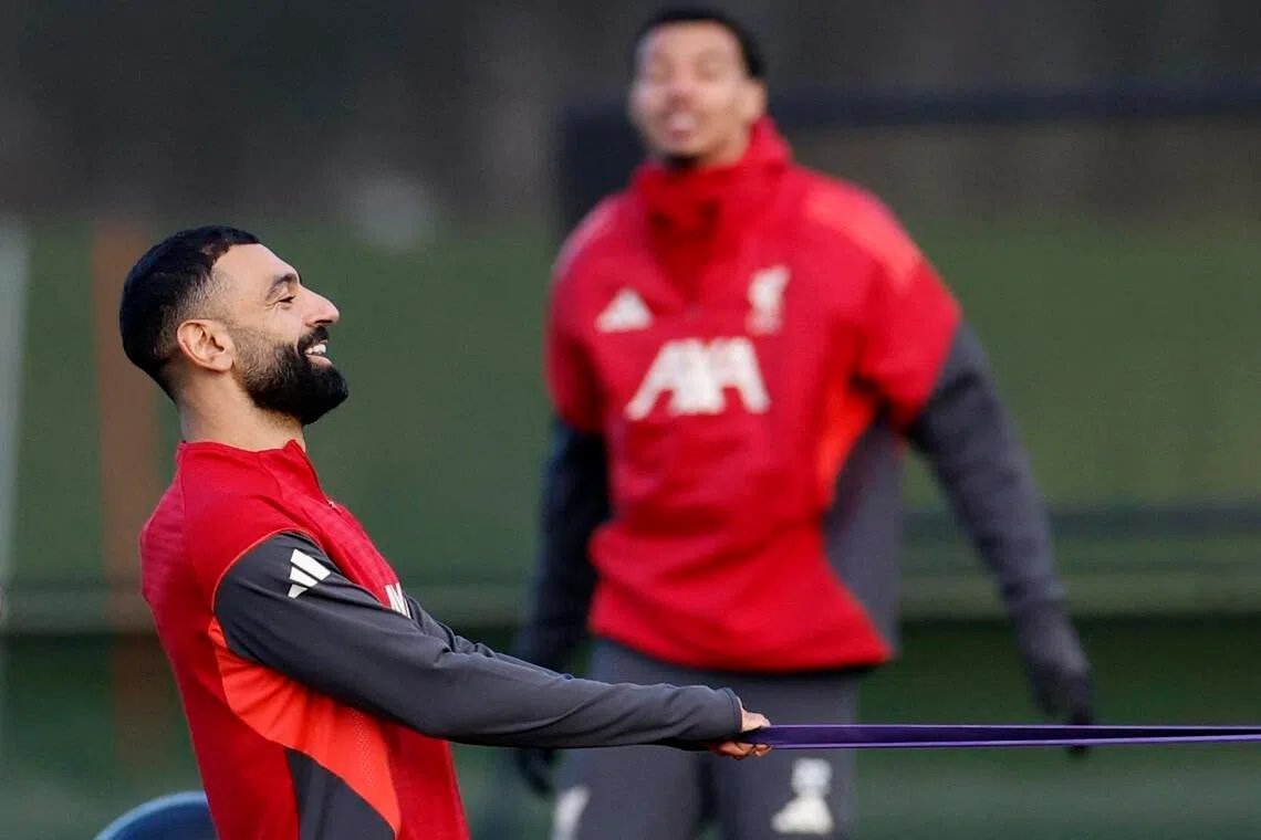 Liverpool's Mohamed Salah during training at the AXA Training Centre in Liverpool on Dec 8, 2025.