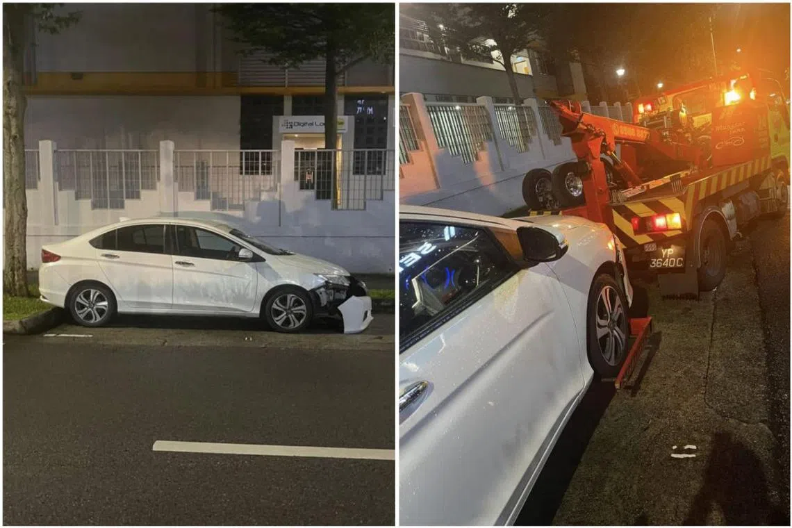 A valet driver hit the parking lot curb minutes after starting Facebook user Patrick Tan's vehicle, causing the bumper to fall off.