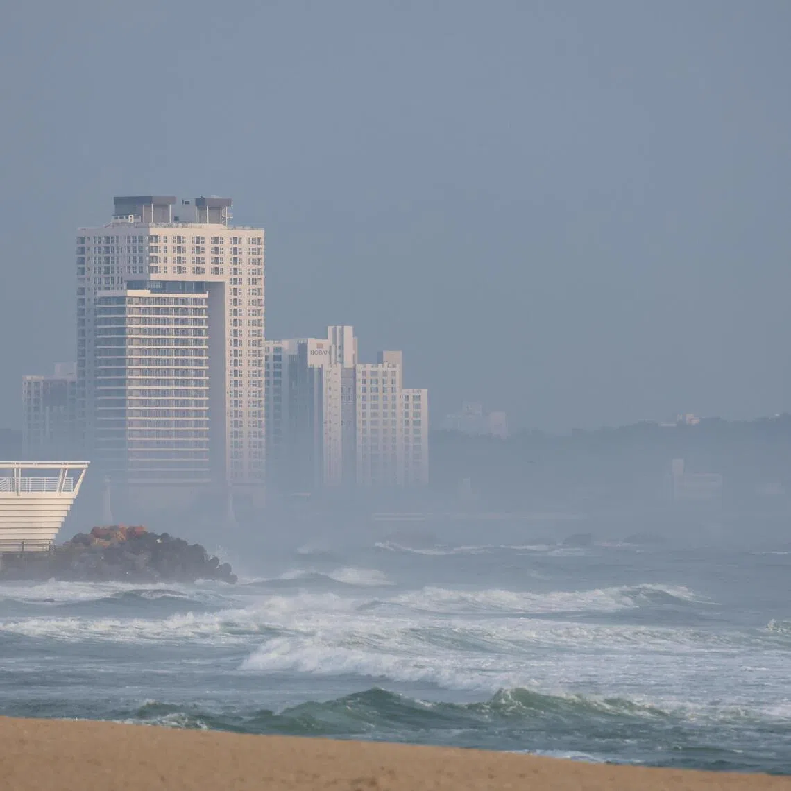 Sea fog blankets the surface of the sea off Gangneung, South Korea, on April 1.