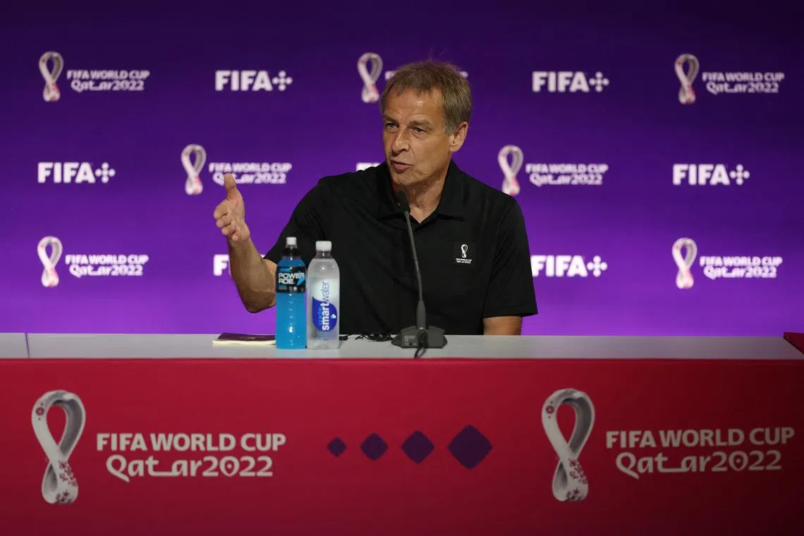 Technical Study Group member Jurgen Klinsmann during a press conference in Doha. 