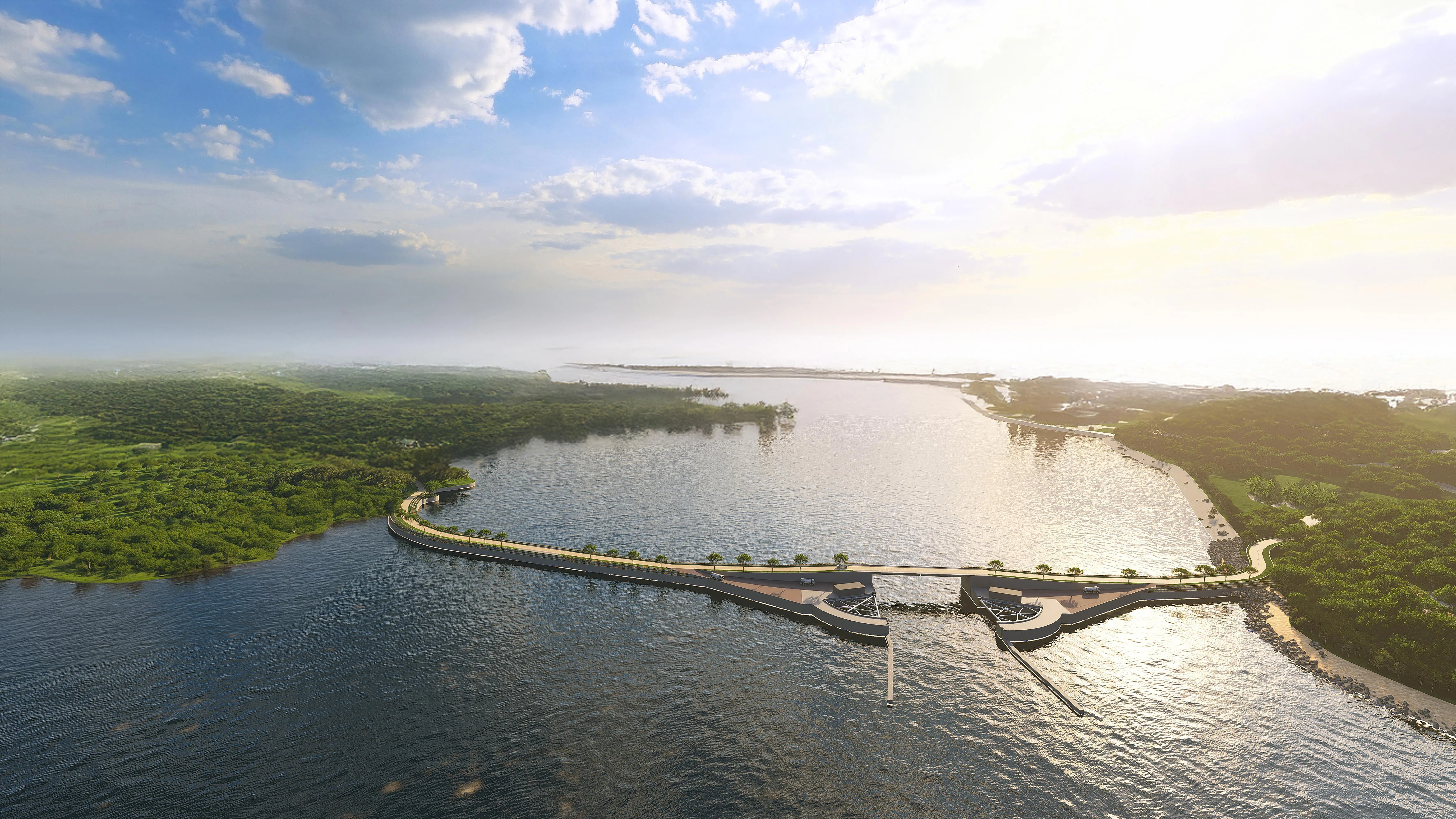 An artist’s impression of a possible coastal barrier between Sentosa and Pulau Brani.