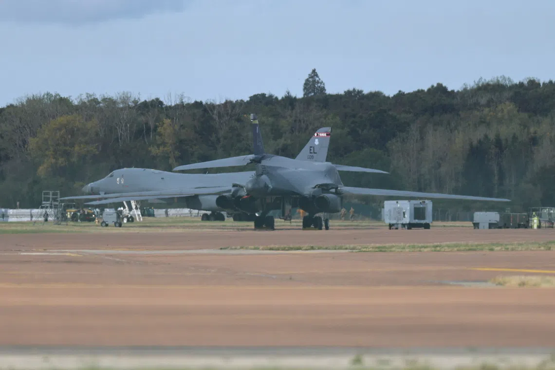 US B-1 Lancer bombers at RAF Fairford in Gloucestershire, Britain, on Sept 28.