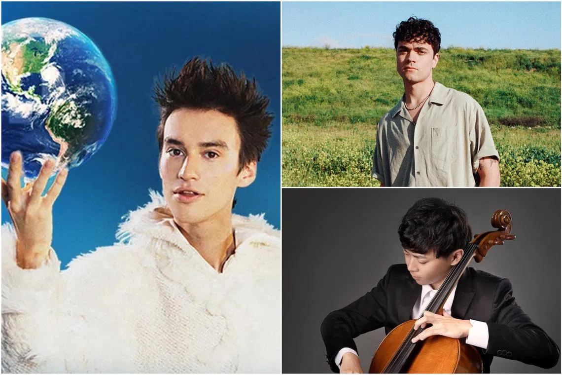 (Clockwise from left) English singer-songwriter Jacob Collier, Canadian singer-songwriter Alexander Stewart and Taiwanese cellist Yoyo Wu.