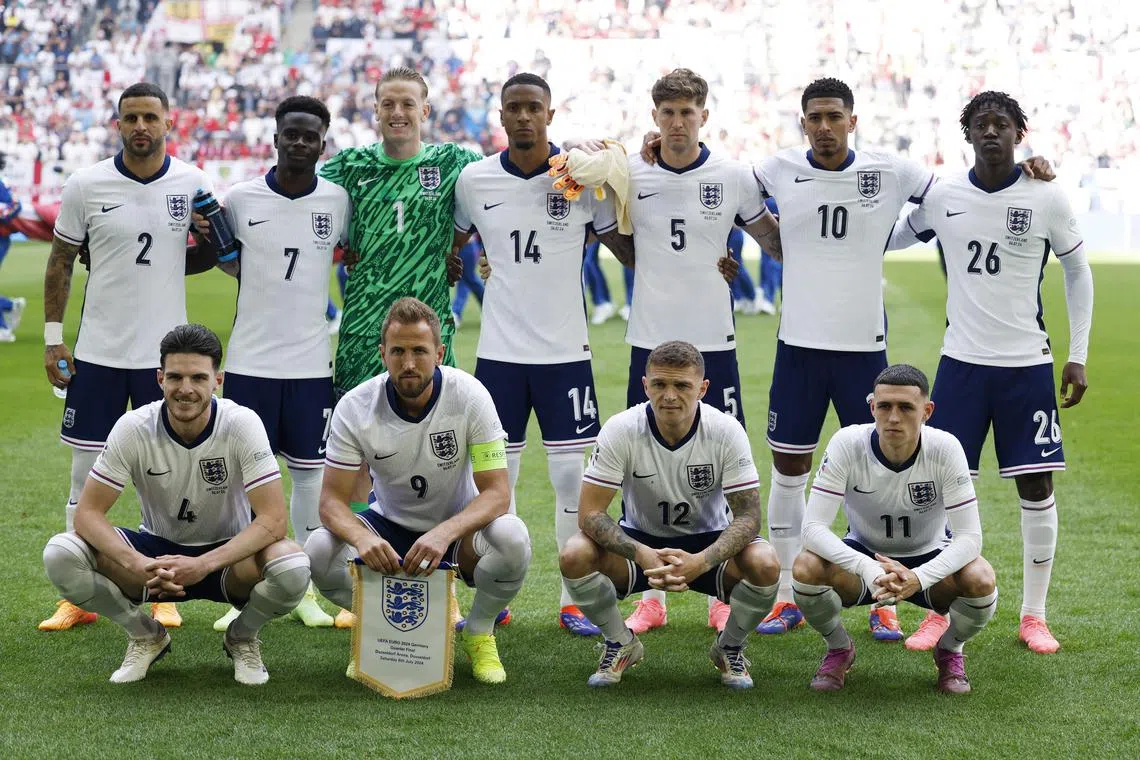 Soccer Football - Euro 2024 - Quarter Final - England v Switzerland - Dusseldorf Arena, Dusseldorf, Germany - July 6, 2024
England players pose for a team group photo before the match REUTERS/John Sibley
