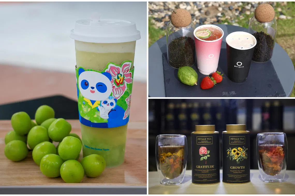 (Clockwise from left) Teas from ChaPanda, Origin Teahouse at Kada, and Petale Tea.