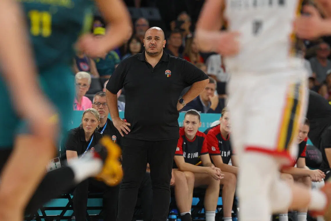 Paris 2024 Olympics - Basketball - Women's Bronze Medal Game - Belgium vs Australia - Bercy Arena, Paris, France - August 11, 2024. Belgium's coach Rachid Meziane of France looks on REUTERS/Brian Snyder/File Photo