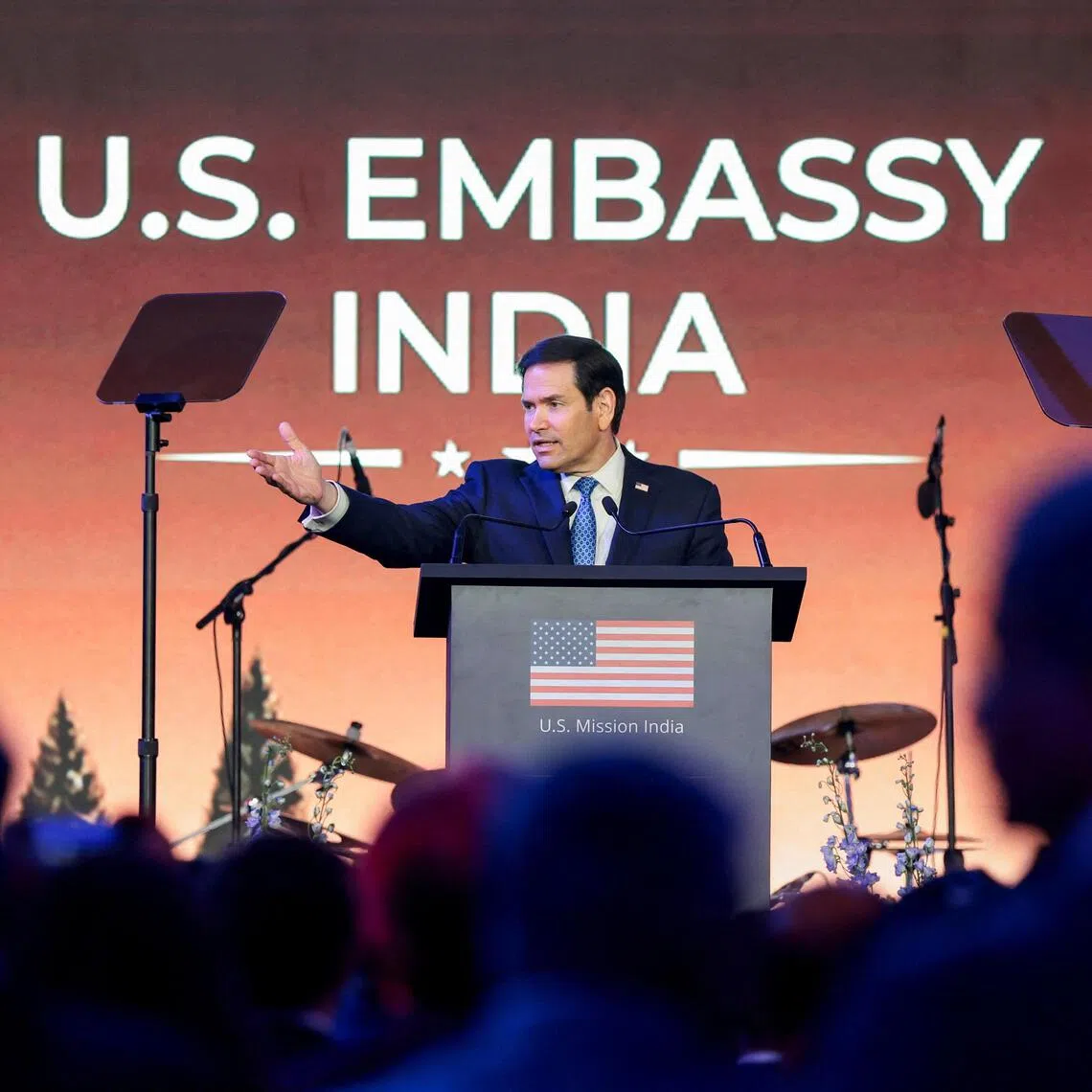 US Secretary of State Marco Rubio speaking in Mumbai, India, on Oct 20.
