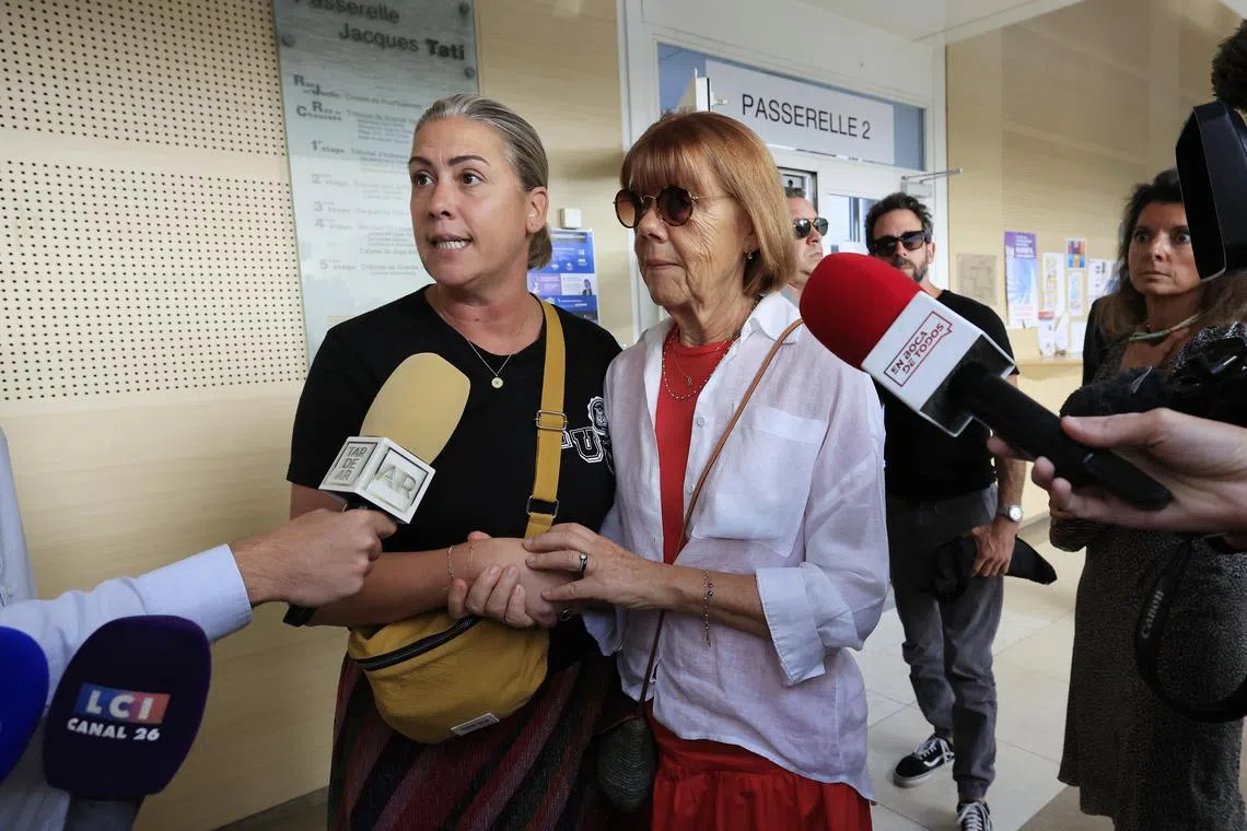 Ms Gisele Pelicot (right) and her daughter, Ms Caroline Darian, speaking to the media after leaving court on Sept 5.