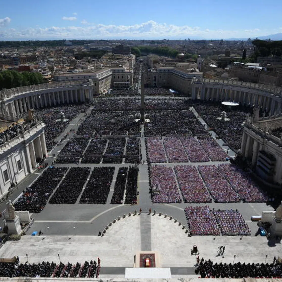 epa12055879 An aerial view for the funeral Mass of Pope Francis in Saint Peter's Square in Vatican City, 26 April 2025. Pope Francis passed away on Easter Monday, 21 April 2025, at the age of 88. EPA-EFE/FABIO FRUSTACI