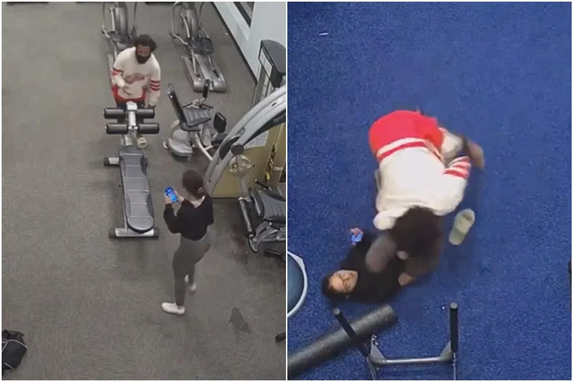 A video released by the Hillsborough County Sheriff’s Office on Wednesday showed Ms Nashali Alma fighting off and chasing away Xavier Thomas-Jones inside a gym at the Inwood Park Apartment complex in Tampa.