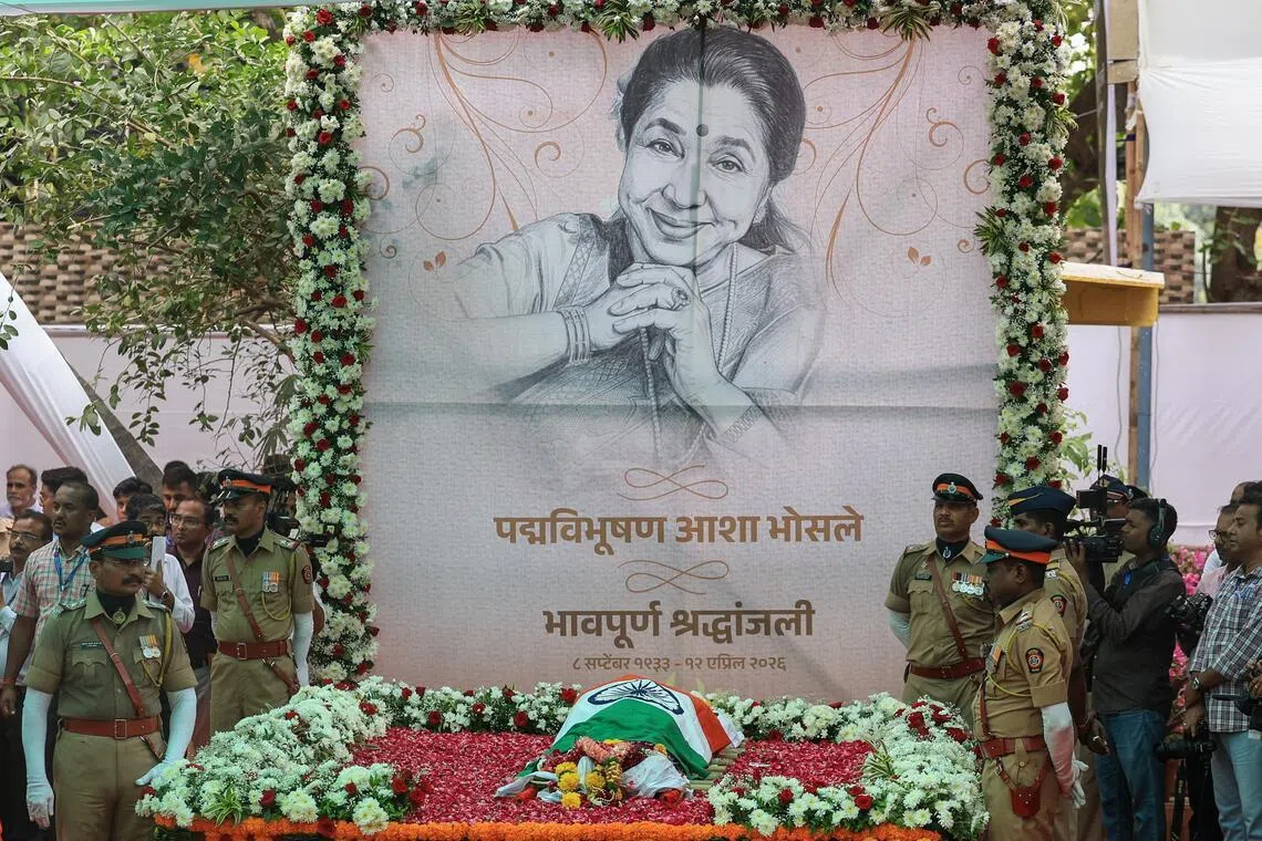 Legendary Indian singer Asha Bhosle’s funeral procession at a crematorium in Mumbai, India, on April 13.