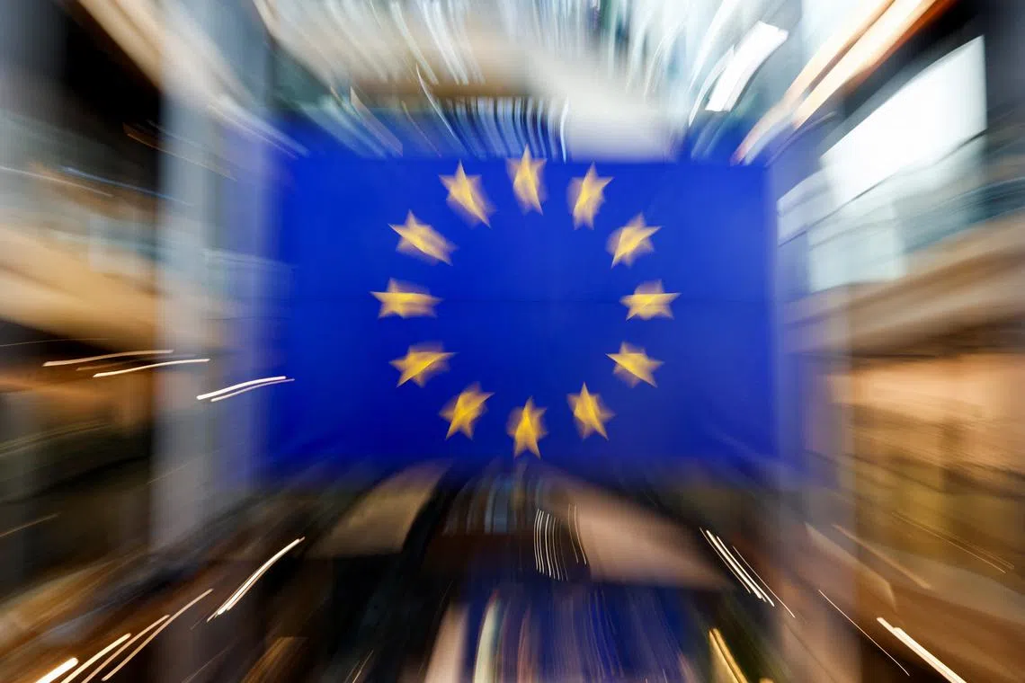 FILE PHOTO: A flag of the European Union is seen on the day of a plenary session of the newly elected European Parliament in Strasbourg, France, July 17, 2024. REUTERS/Johanna Geron/File Photo