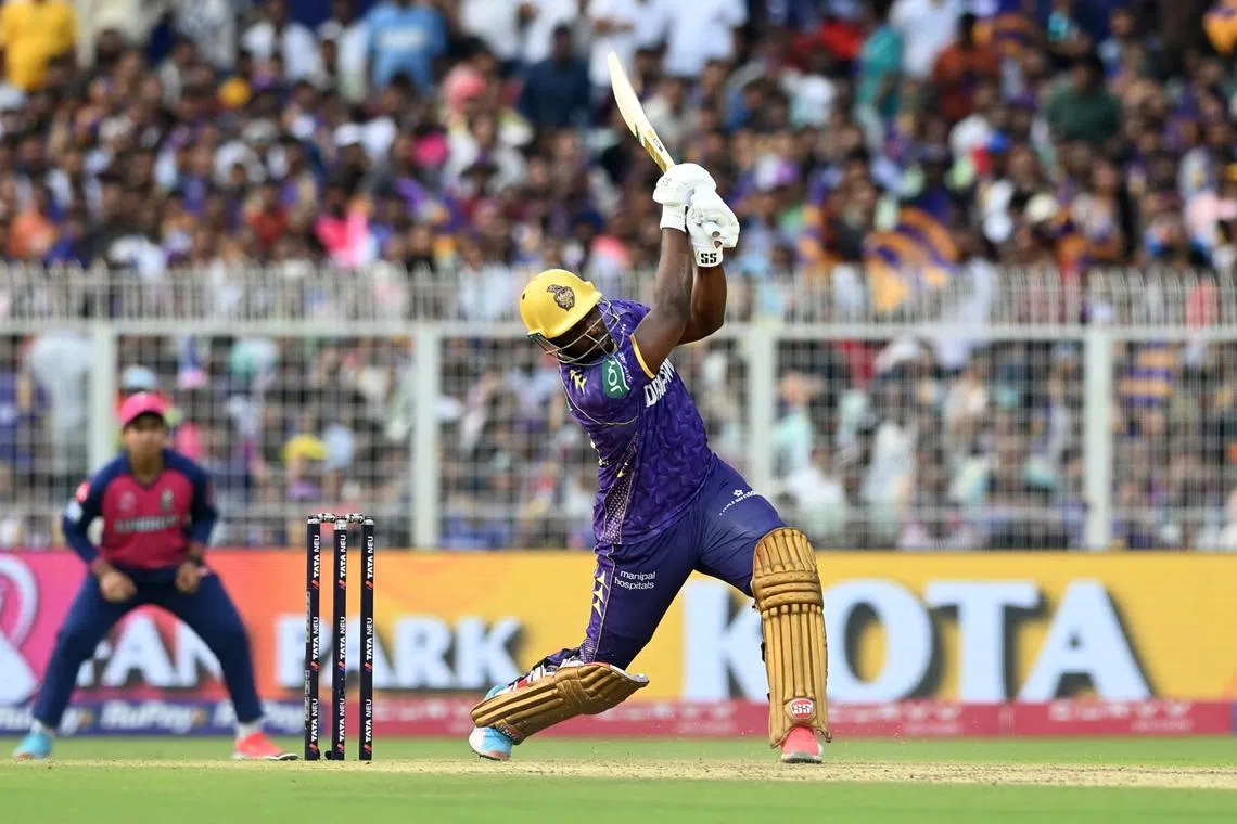 Kolkata Knight Riders' Andre Russell in action at Eden Gardens, Kolkata, May 4, 2025. REUTERS/Abhijit Addya/File Photo