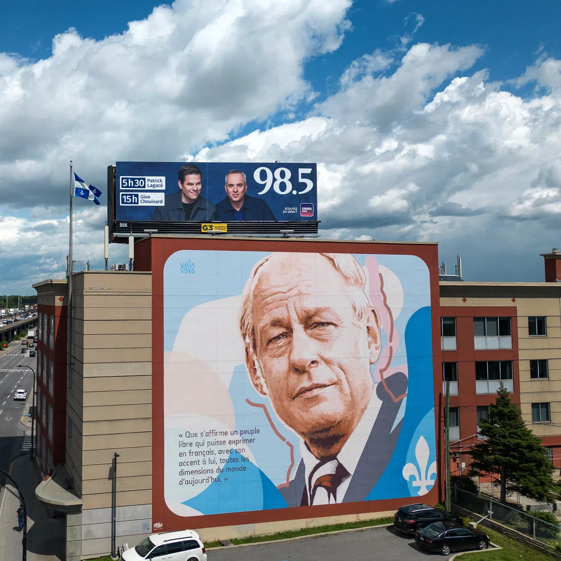 A mural of Parti Quebecois (PQ) founder Rene Levesque on a building in Montreal, Quebec. The separatist PQ is favoured to win the election in Quebec on Oct 5.