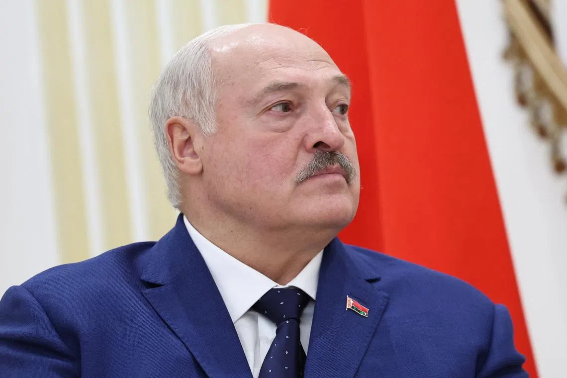 Belarusian President Alexander Lukashenko attends a meeting with his Russian counterpart Vladimir Putin in Volgograd, Russia, April 29, 2025. Sputnik/Alexander Kazakov/Pool via REUTERS