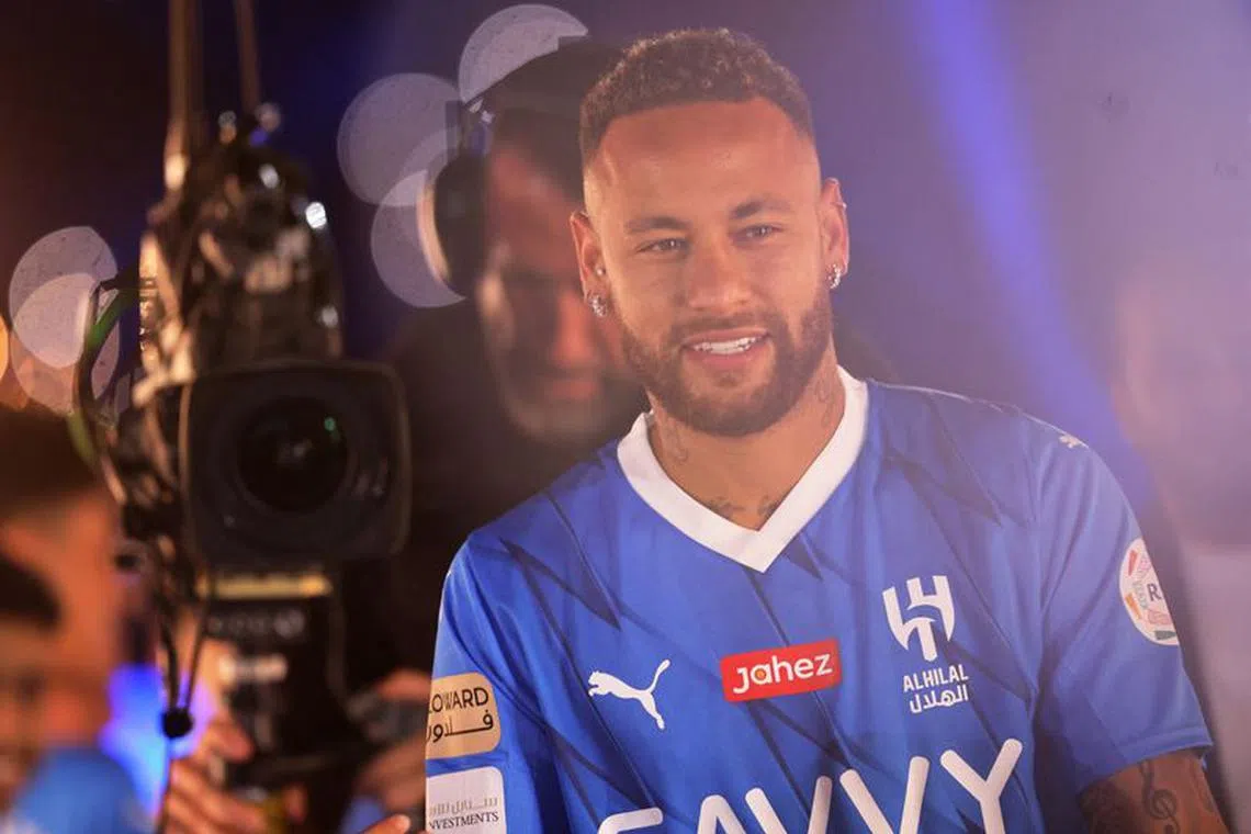 FILE PHOTO: Soccer Football - Saudi Pro League - Al-Hilal v Al-Feiha - King Fahd International Stadium, Riyadh, Saudi Arabia - August 19, 2023 New signing Al-Hilal's Neymar is presented to the fans inside the stadium before the match REUTERS/Ahmed Yosri/File Photo