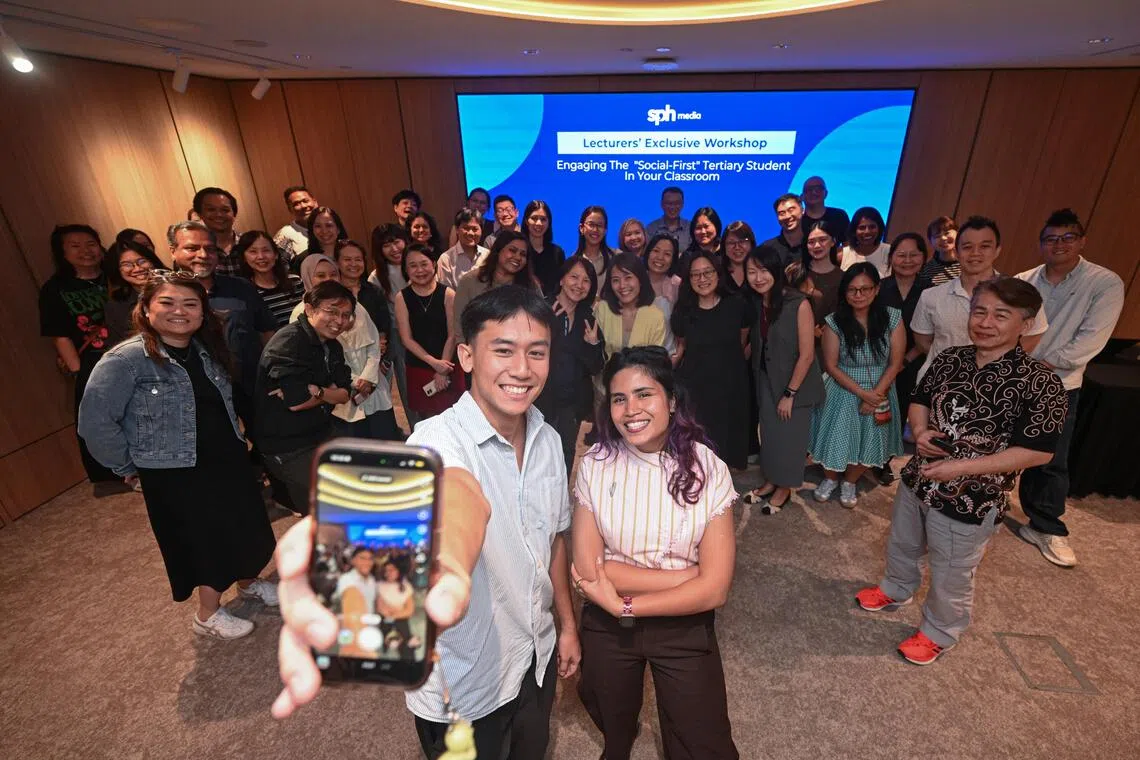 ST journalist Wong Yang (left) and executive producer Farzanah Friday with lecturers at the professional development workshop as part of The Straits Times’ News Literacy Champions programme on Sept 28.