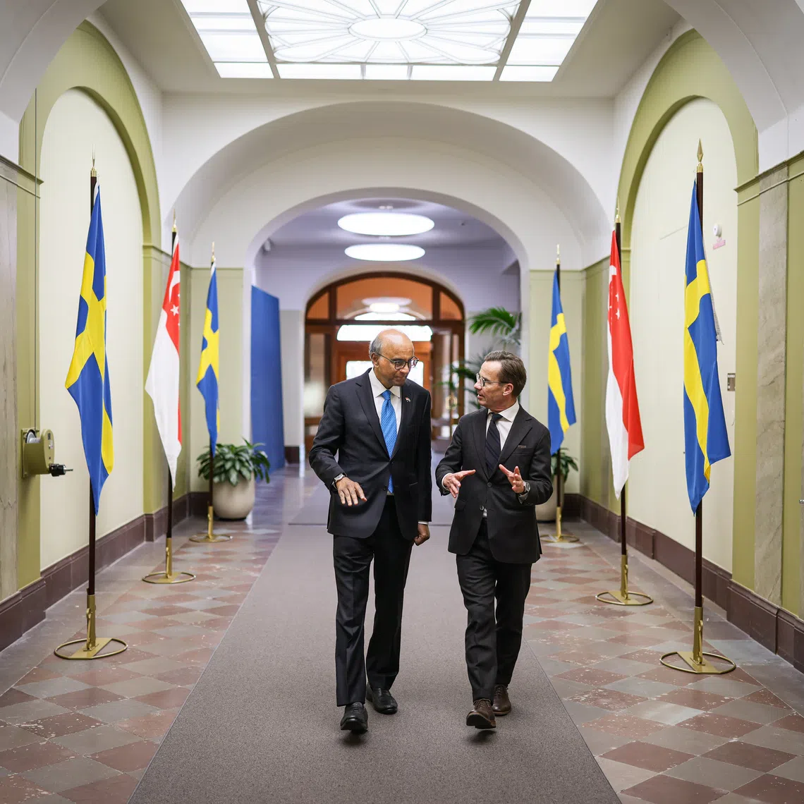 President Tharman said bridge builders will come from among nations of different sizes. During the state visit to Sweden, he met Prime Minister Ulf Kristersson (right).
