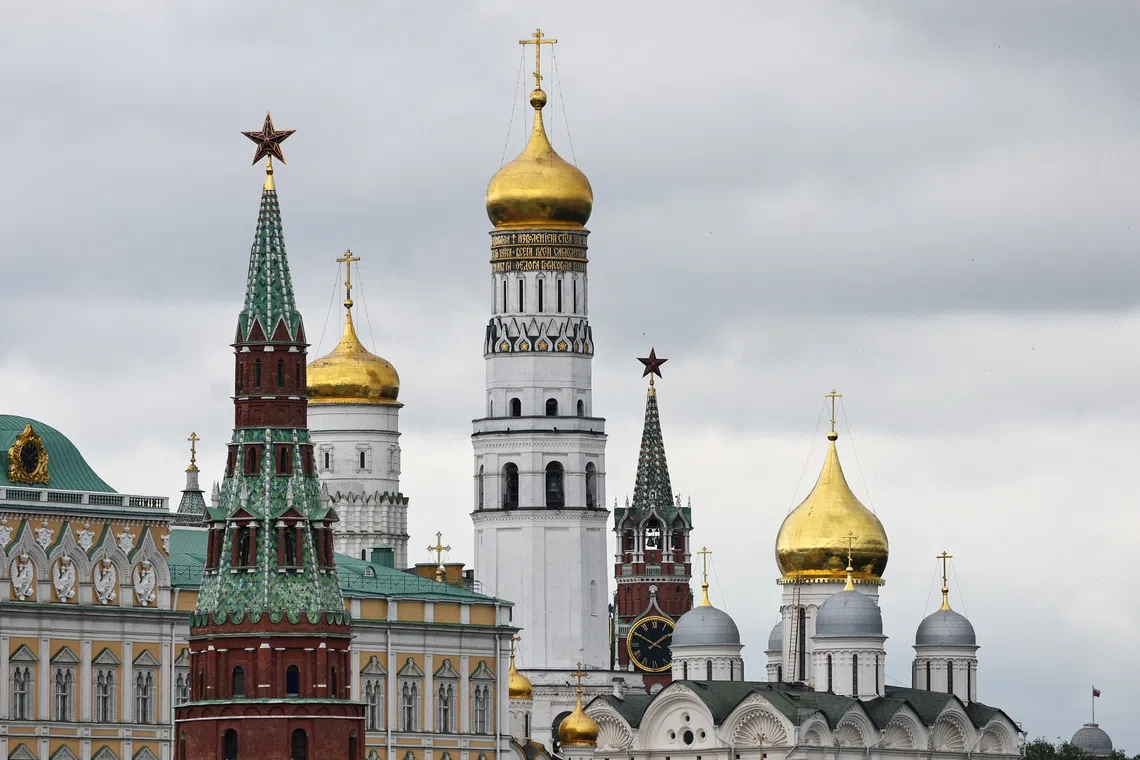 A view shows the domes of a cathedral and towers at the Kremlin in central Moscow, Russia, May 19, 2025. REUTERS/Evgenia Novozhenina