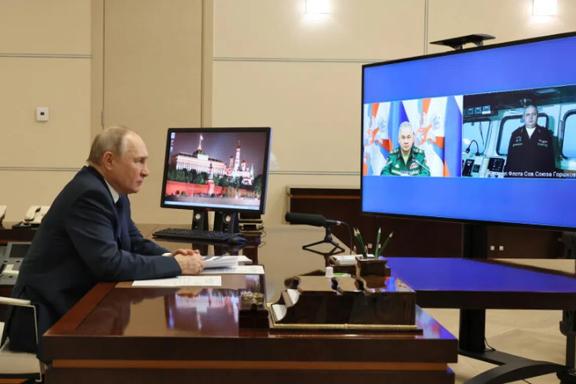 President Putin at a virtual event to launch the frigate Admiral Gorshkov armed with hypersonic missiles Zircon.