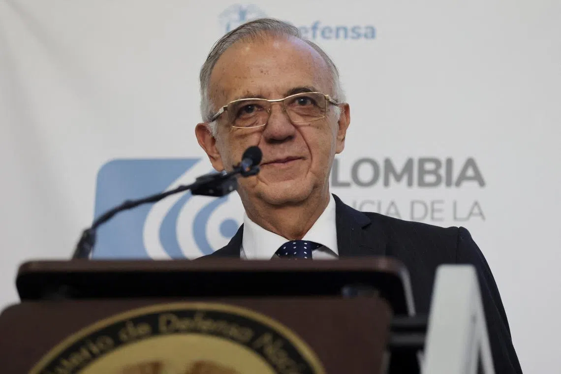 Colombian Defense Minister Ivan Velasquez looks on during a press conference at the Colombian Ministry of National Defense, in Bogota, Colombia May 21, 2024. REUTERS/Luisa Gonzalez/File Photo