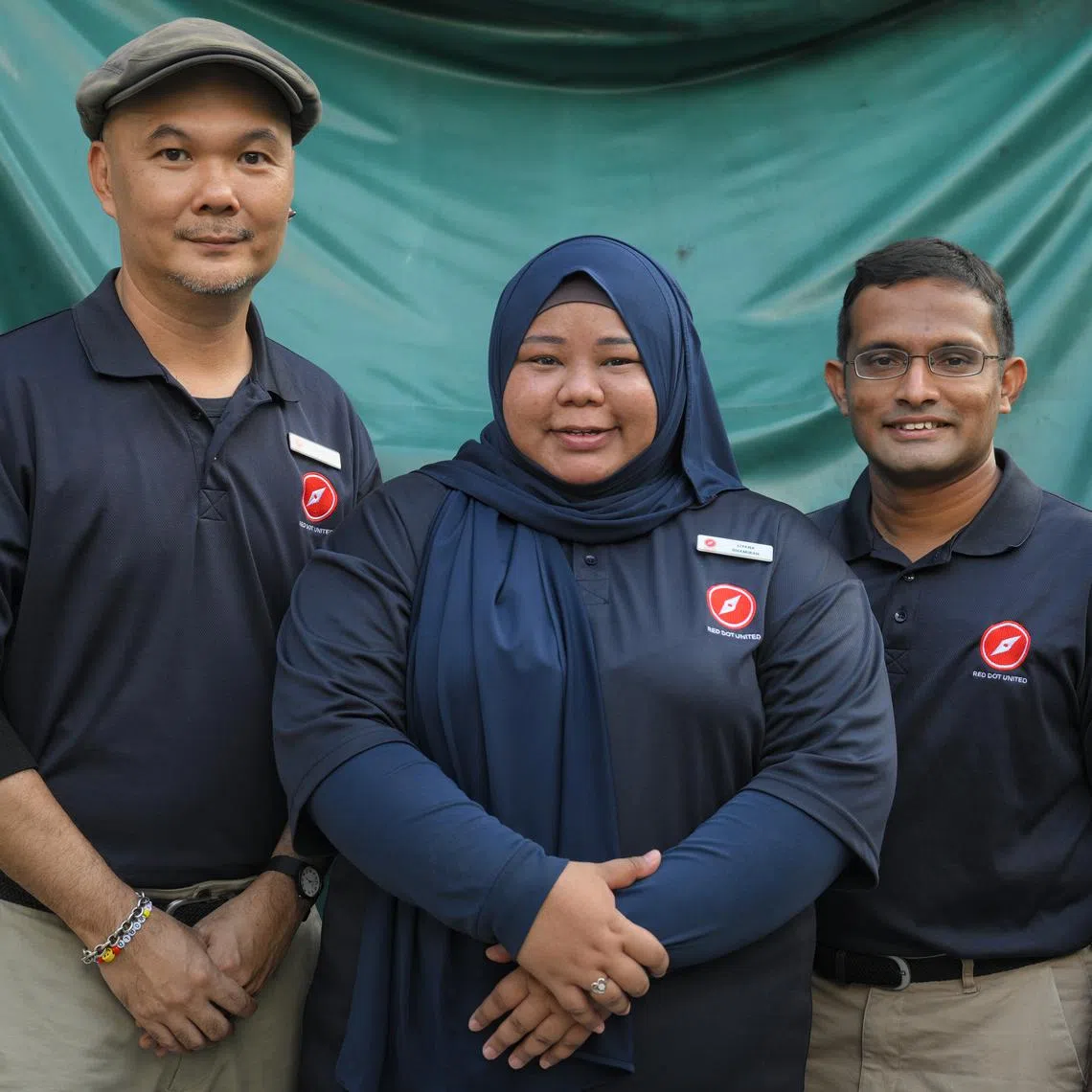 (From left) Red Dot United's potential Jurong East-Bukit Batok GRC candidates Ben Puah, Liyana Dhamirah and Harish Mohanadas.