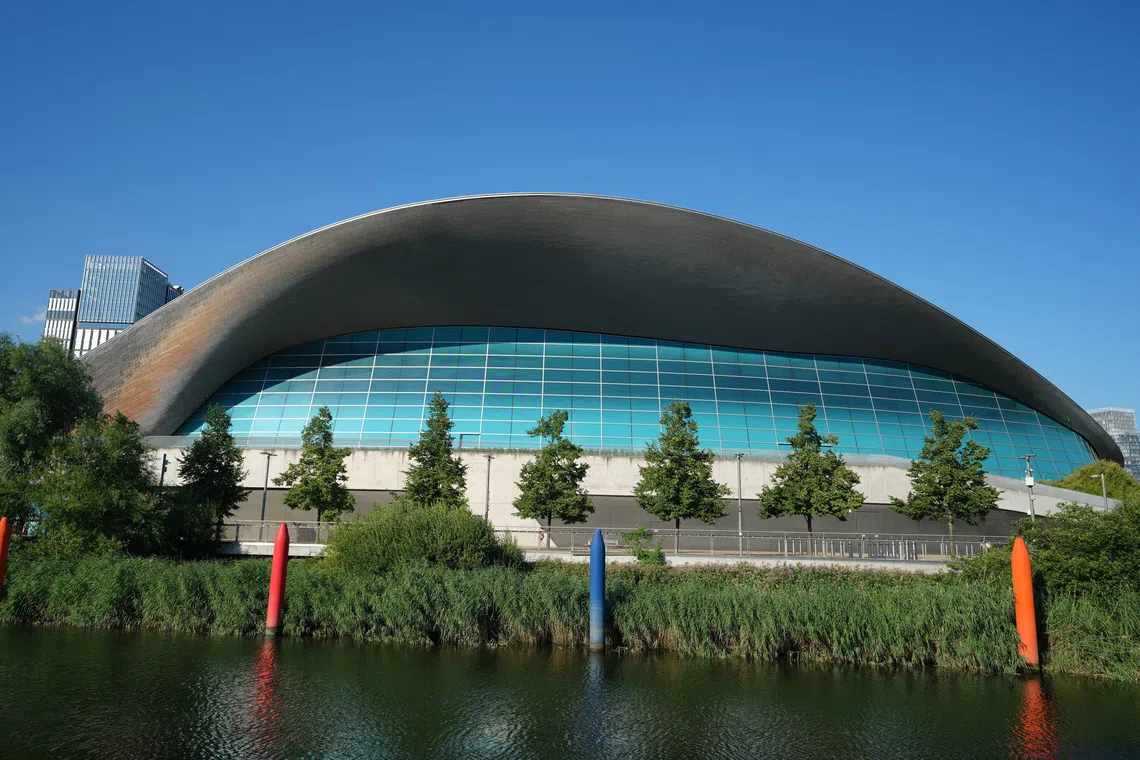 Jul 19, 2024; London, United Kingdom; The Aquatics Centre at Queen Elizabeth Olympic Park. Mandatory Credit: Kirby Lee-USA TODAY Sports