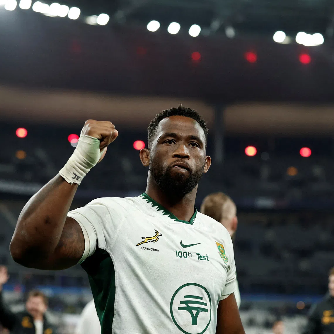 FILE PHOTO: Rugby Union - Autumn Internationals - France v South Africa - Stade de France, Saint-Denis, France - November 8, 2025 South Africa's Siya Kolisi celebrates after the match REUTERS/Benoit Tessier/File Photo