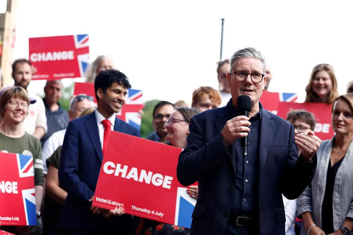 British opposition Labour Party leader Keir Starmer speaks during a general election campaign event in Cheshire, Britain, on June 27.