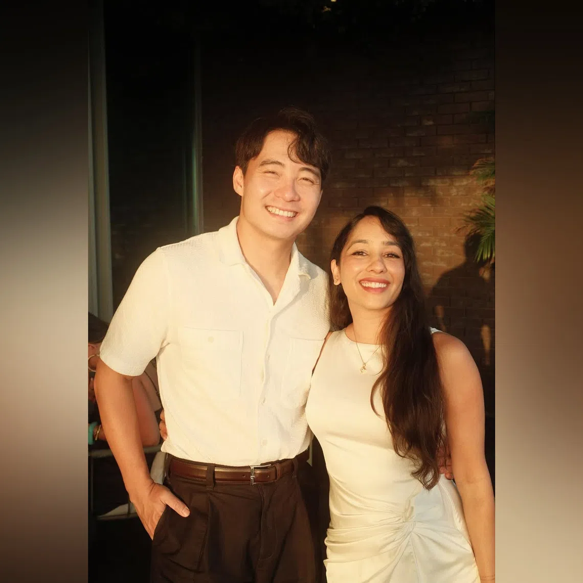 Comedian Nigel Ng announced his engagement to Miami-based lawyer Sabrina Ahmed (both seen here in a post in August) in December 2024. 