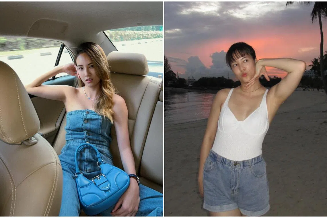 Singaporean actress Tay Ying in an Instagram post from May 2023 (left) and in her recent post.