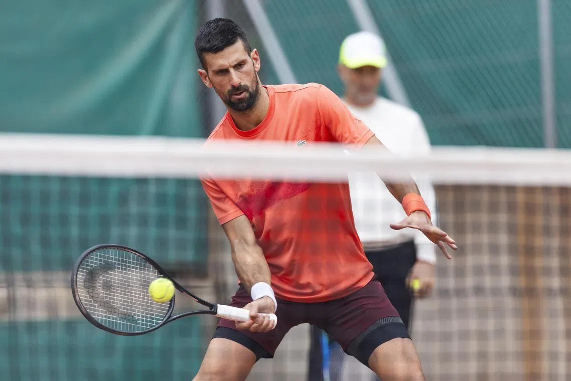 Serbia's Novak Djokovic tkaing part in a training session ahead of the Geneva Open tennis tournament, in Geneva, Switzerland, on May 20.