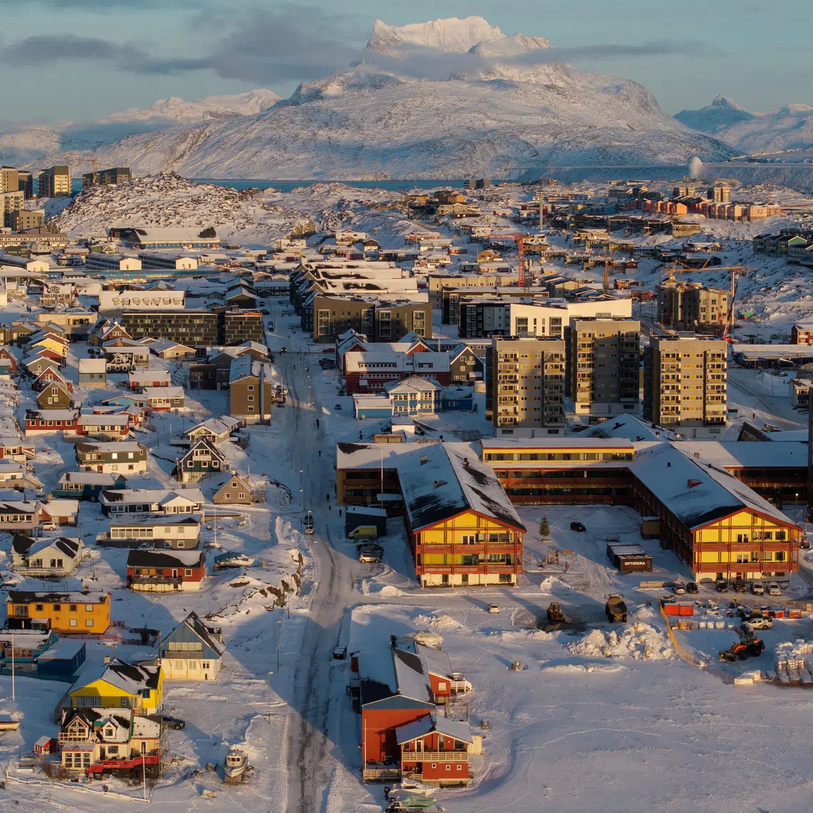 A drone view shows a general view of Nuuk, Greenland, January 15, 2026. REUTERS/Marko Djurica