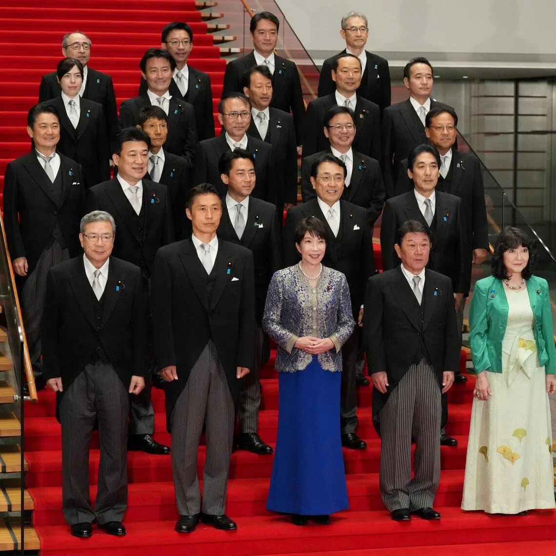 Japan’s Prime Minister Sanae Takaichi (front row, centre) and members of her reshuffled Cabinet at the Prime Minister’s Office in Tokyo on Sept 17.