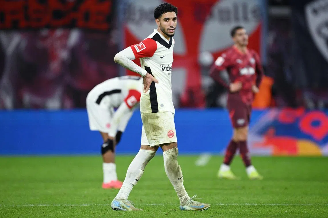 FILE PHOTO: Soccer Football - Bundesliga - RB Leipzig v Eintracht Frankfurt - Red Bull Arena, Leipzig, Germany - December 15, 2024 Eintracht Frankfurt's Omar Marmoush looks dejected after the match REUTERS/Annegret Hilse/File Photo