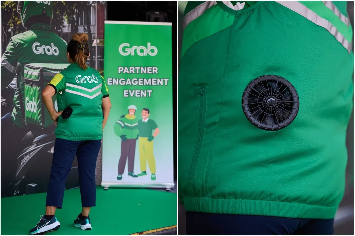 The vest is fitted with two fans and powered by a battery pack, which can be swopped out for a fully charged one when it is depleted.
