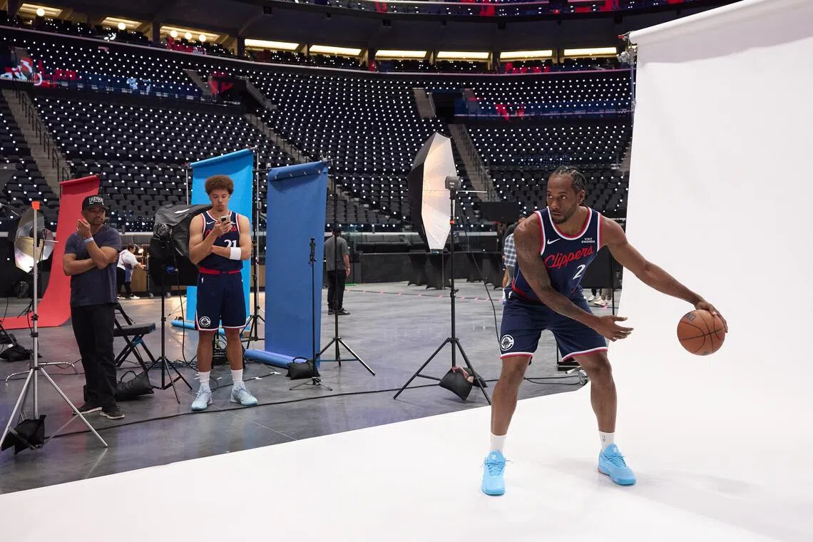 Los Angeles Clippers forward Kawhi Leonard stands for a photo during the team's media day at Intuit Dome.